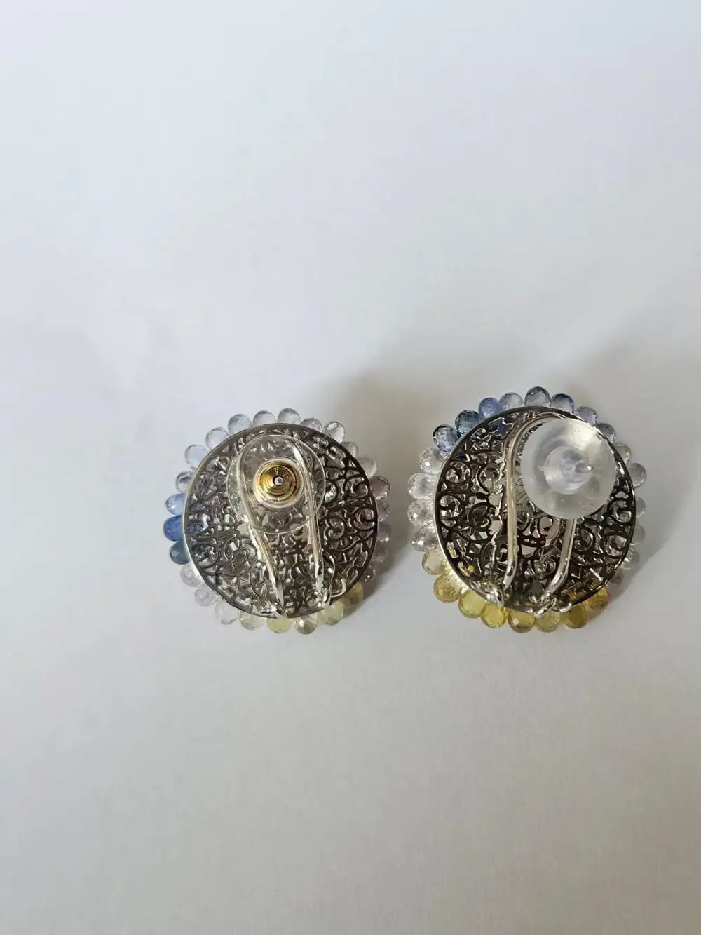 18k White Gold Diamond Stud Earrings - Natural Ethiopian Opal & Multi Sapphire Briolette Stud Earrings