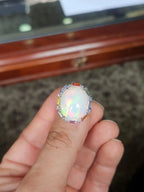 18k White Gold Diamond Dome Ring - Natural Ethiopian Opal & Multi Sapphire Ring