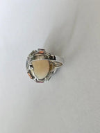 18k White Gold Diamond Dome Ring - Natural Ethiopian Opal & Multi Sapphire Ring