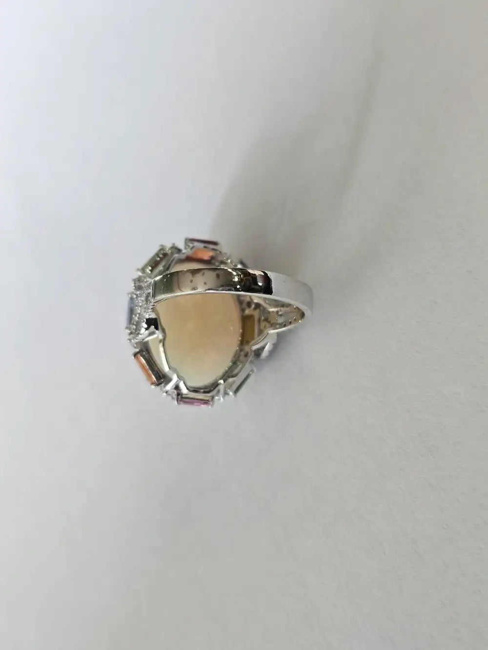 18k White Gold Diamond Dome Ring - Natural Ethiopian Opal & Multi Sapphire Ring