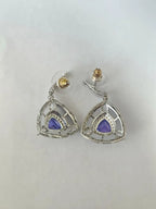 Natural Tanzanite & Chalcedony Gemstone Dangle Earrings - 18k White Gold Diamond Earrings