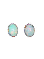 Ethiopian Opal & Multi Sapphire Stud Earrings - 18k White Gold Diamond Stud Earrings