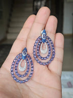18k White Gold Diamond Dangle Earrings - Natural Blue Sapphire Gemstone Earrings