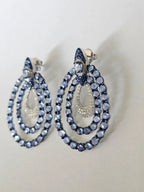 18k White Gold Diamond Dangle Earrings - Natural Blue Sapphire Gemstone Earrings