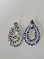18k White Gold Diamond Dangle Earrings - Natural Blue Sapphire Gemstone Earrings