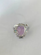 15.83 Ct. Kunzite & Emerald Gemstone Cocktail Ring - 18k White Gold Diamond Ring