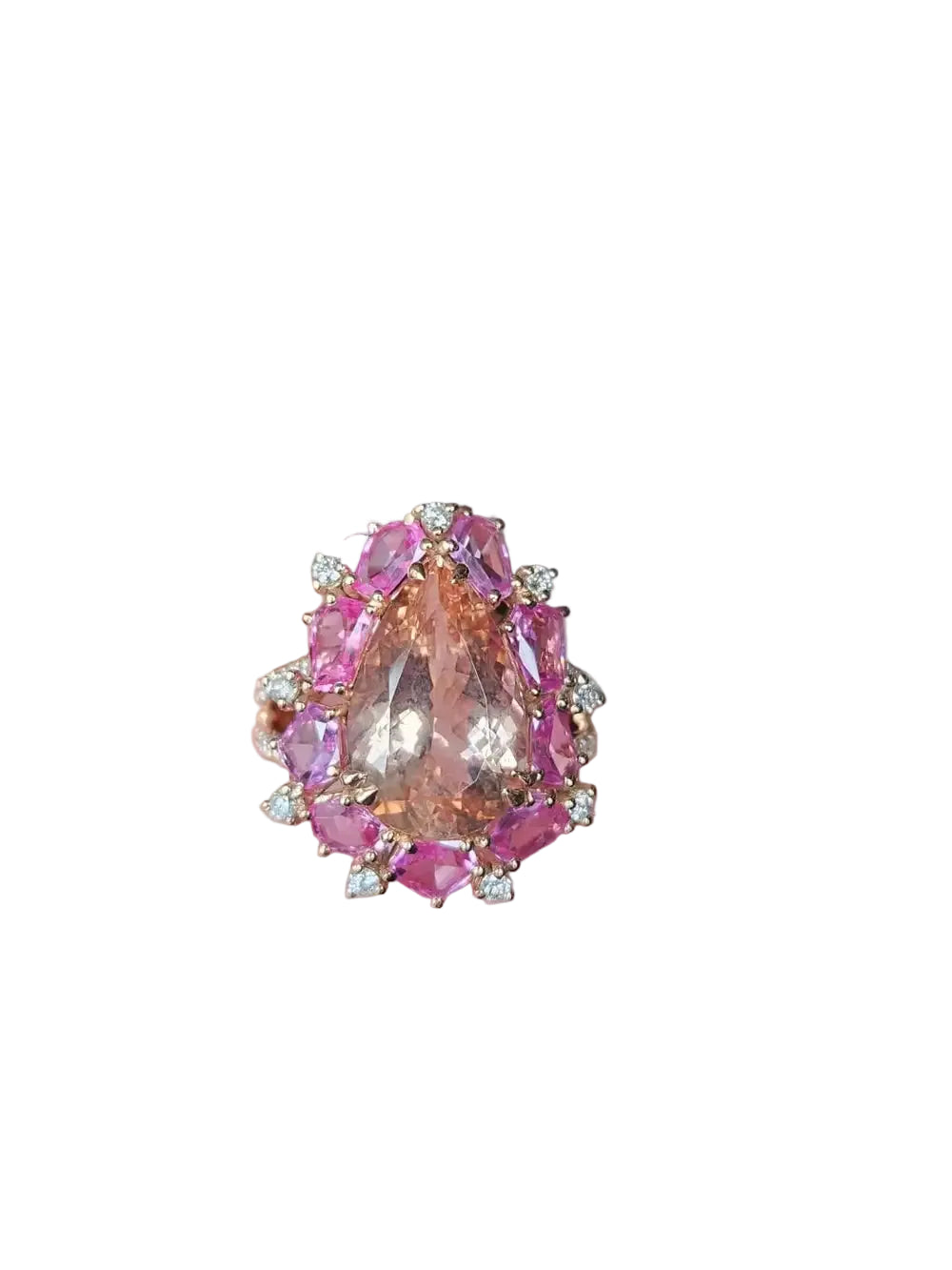 Natural Morganite & Pink Sapphire Cocktail Ring - 18k Rose Gold Diamond Ring