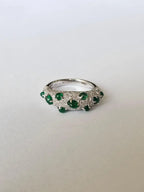Zambian Emerald Sugarloaf  Ring - 18k White Gold Diamond Handmade Band Ring