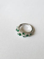 Zambian Emerald Sugarloaf  Ring - 18k White Gold Diamond Handmade Band Ring