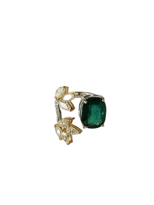 5.52 Ct. Zambian Emerald Gemstone Ring - 18k White Gold Diamond Handmade Wedding Ring Hover Image