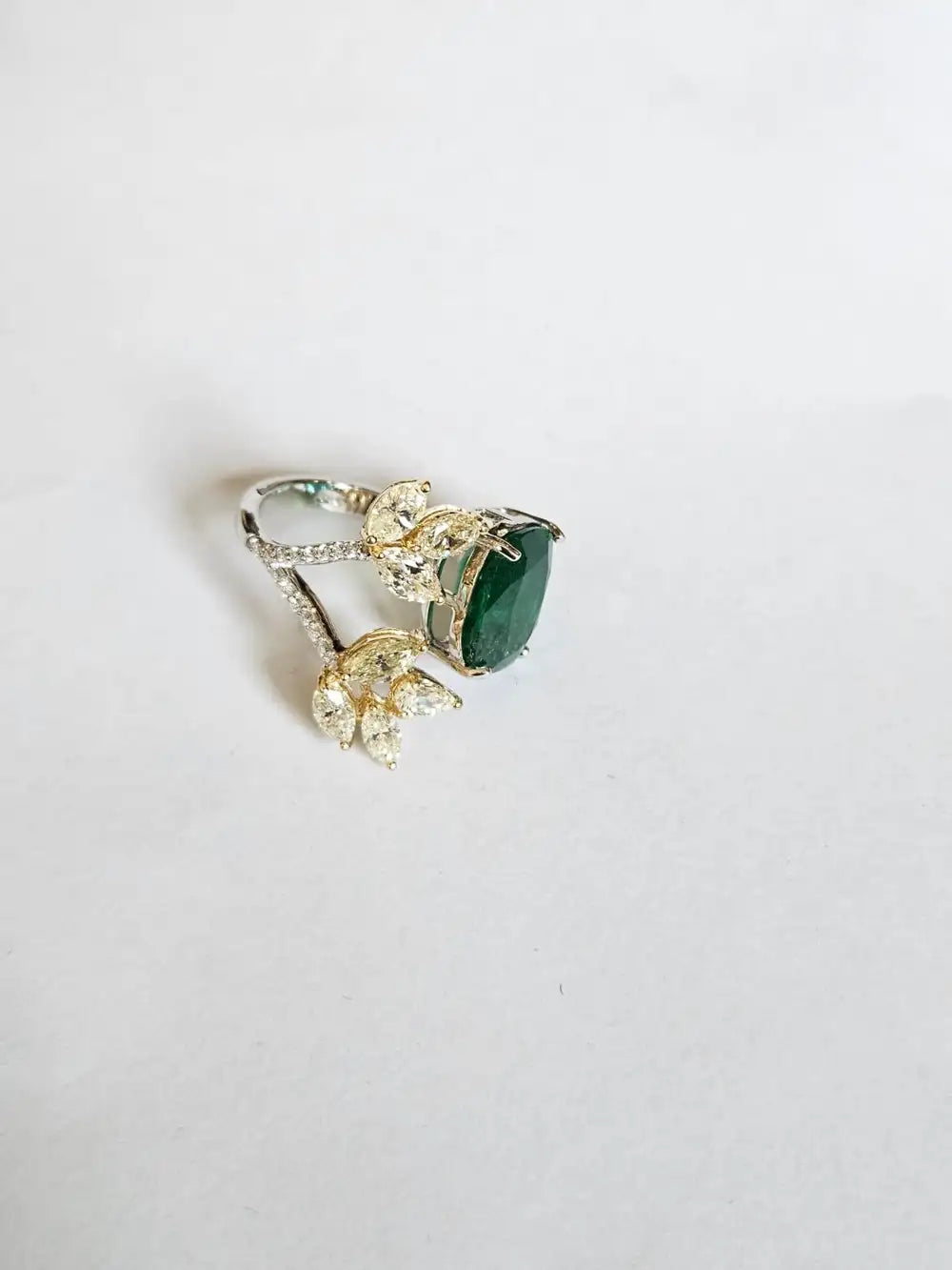 5.52 Ct. Zambian Emerald Gemstone Ring - 18k White Gold Diamond Handmade Wedding Ring