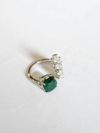 18k White Gold Handmade Bridal Ring - Natural Zambian Emerald & Diamond Ring