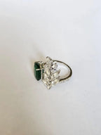 18k White Gold Handmade Bridal Ring - Natural Zambian Emerald & Diamond Ring