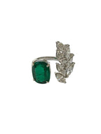 18k White Gold Handmade Bridal Ring - Natural Zambian Emerald & Diamond Ring