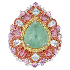 18k White Gold Diamond Handmade Cocktail Ring - Natural Paraiba Tourmaline & Multi Sapphire Gemstone Ring