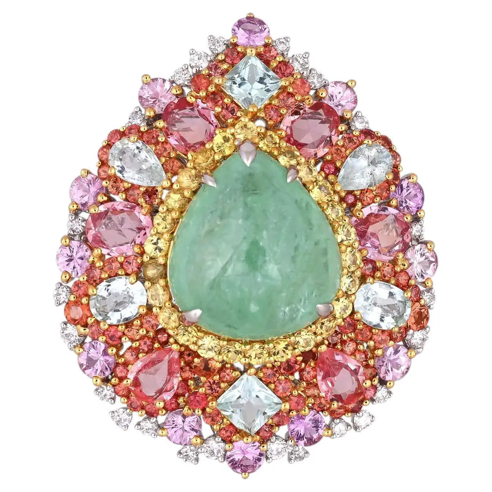 18k White Gold Diamond Handmade Cocktail Ring - Natural Paraiba Tourmaline & Multi Sapphire Gemstone Ring