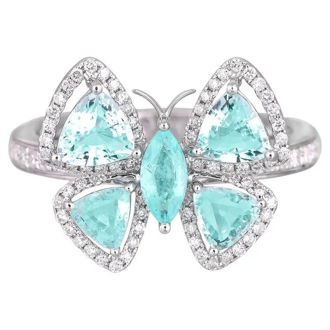 Natural Paraiba Tourmaline Engagement Ring - 18k White Gold Diamond Handmade Ring Hover Image