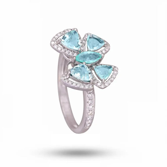 Natural Paraiba Tourmaline Engagement Ring - 18k White Gold Diamond Handmade Ring Main Image