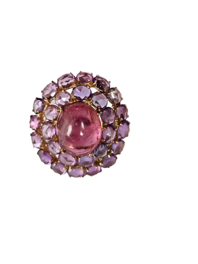 18K Gold, 8.13 carats, Tourmaline, Multi Sapphire & Diamond Cocktail Ring Hover Image