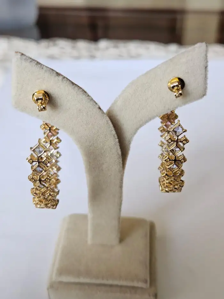 Natural Multi Sapphire & Diamond Hoop Earrings - 18k Yellow Gold Hoop Earrings