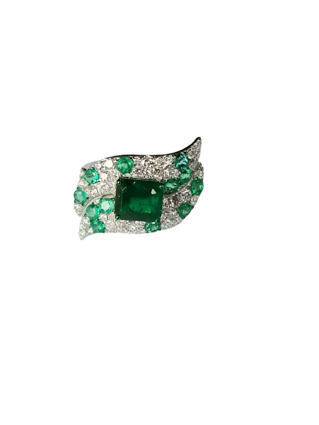18k White Gold 1.17 Ct. Diamond Engagement Ring Natural Zambian Emerald Gemstone Women Jewelry Hover Image