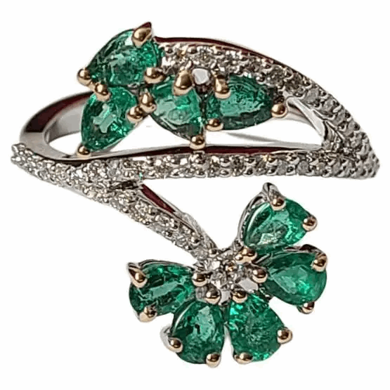 Set in 18K Gold, 1.13 Carats, Natural Zambian Emerald & Diamonds Cocktail Ring Hover Image