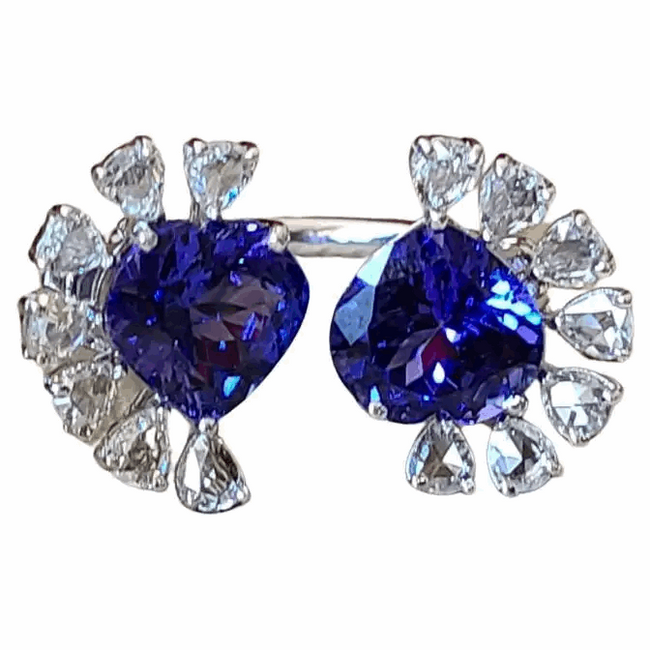 Tanzanite Set in 18K White Gold & Rose Cut Diamonds Cocktail/ Engagement Ring Hover Image