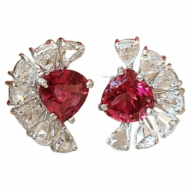 Rubellite Set in 18K White Gold & Rose Cut Diamonds Cocktail/ Engagement Ring Hover Image