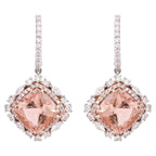 Natural Cushion Morganites & Diamonds Dangle Earrings