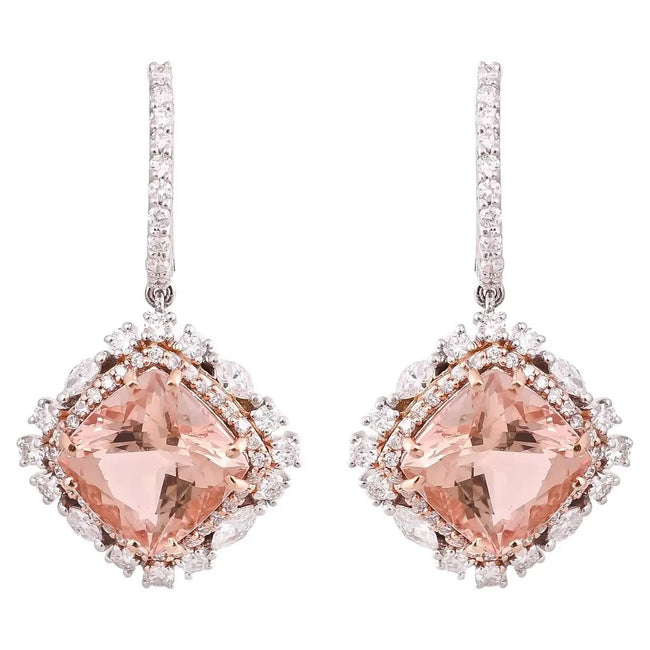 Natural Cushion Morganites & Diamonds Dangle Earrings Hover Image