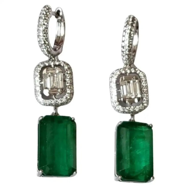 Natural Zambian Emerald Set in 18K Rose Gold & Diamonds Dangle Earrings Hover Image