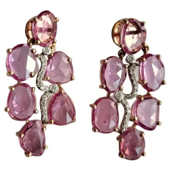 Pink Sapphire Rose Cuts Rose Gold & Diamonds Earrings