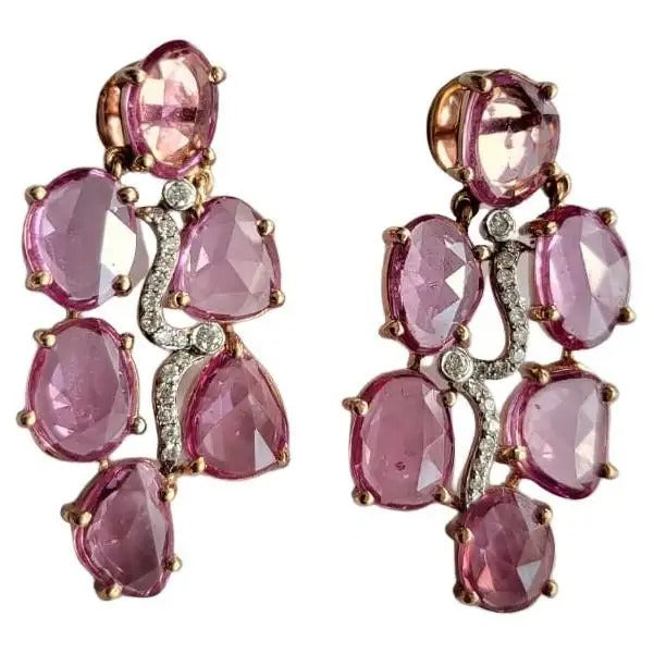 Pink Sapphire Rose Cuts Rose Gold & Diamonds Earrings Hover Image