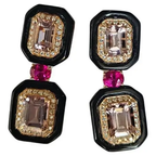 4.79 Ct. Morganite Gemstone Dangle Earrings - Solid 18k Rose Gold Diamond Wedding Earring - Natural Ruby Gemstone & Black Onyx Women Jewelry