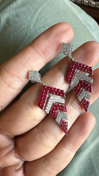 2.18 Ct. Mozambique Ruby & Diamond Earrings - 18k White Gold Handmade Chandelier Earrings