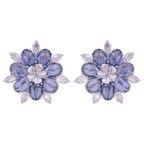 18k White Gold Rose Cut Diamond Stud Earrings - Natural Blue Sapphire Gemstone Earrings