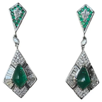 Natural Zambian Emerald Dangle Earrings - 18k White Gold Diamond Handmade Earrings