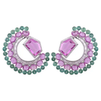 11.33 Ct. Pink Sapphire & Emerald Gemstone Stud Earrings - 18k White Gold Diamond Earrings
