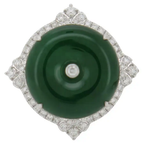 Jadeite Jade & Diamonds Engagement Ring - 18k White Gold Diamond Ring