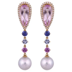 14.32 carat, Kunzite, Multi Sapphire, South Sea Pearl & Diamonds Dangle Earrings