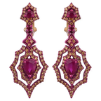 18k Gold Red Rhodium Diamond Dangle Earrings - Natural Mozambique Ruby Earrings