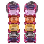 18k White Gold Half Hoop Earrings - Natural Ceylon Multi Sapphire Tiny Earrings