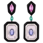 18k White Gold Diamond Dangle Earrings - Natural Emerald, Sapphire, Black Onyx & Crystal Earrings