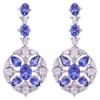 18k White Gold Rose Cut Diamond Dangle Earrings - Natural Tanzanite Gemstone Earrings