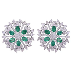 Zambian Emerald Stud Earrings - 18k White Gold Diamond Stud Earrings