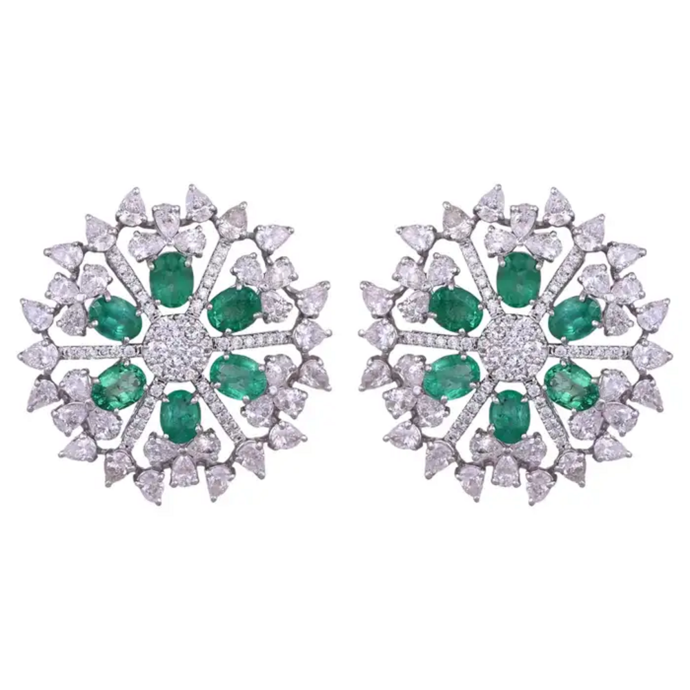 Zambian Emerald Stud Earrings - 18k White Gold Diamond Stud Earrings
