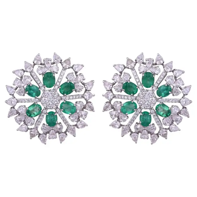Zambian Emerald Stud Earrings - 18k White Gold Diamond Stud Earrings Main Image