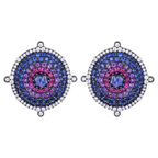 18k Gold Diamond Stud Earrings - Natural Ruby, Amethyst & Blue Sapphire Stud Earrings