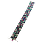 Natural Blue Sapphire, Ruby & Emerald Handmade Bracelet - 18k White Gold Diamond Bracelet