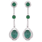 18k White Gold Diamond Dangle Earrings - Natural Emerald Gemstone Chandelier Earrings